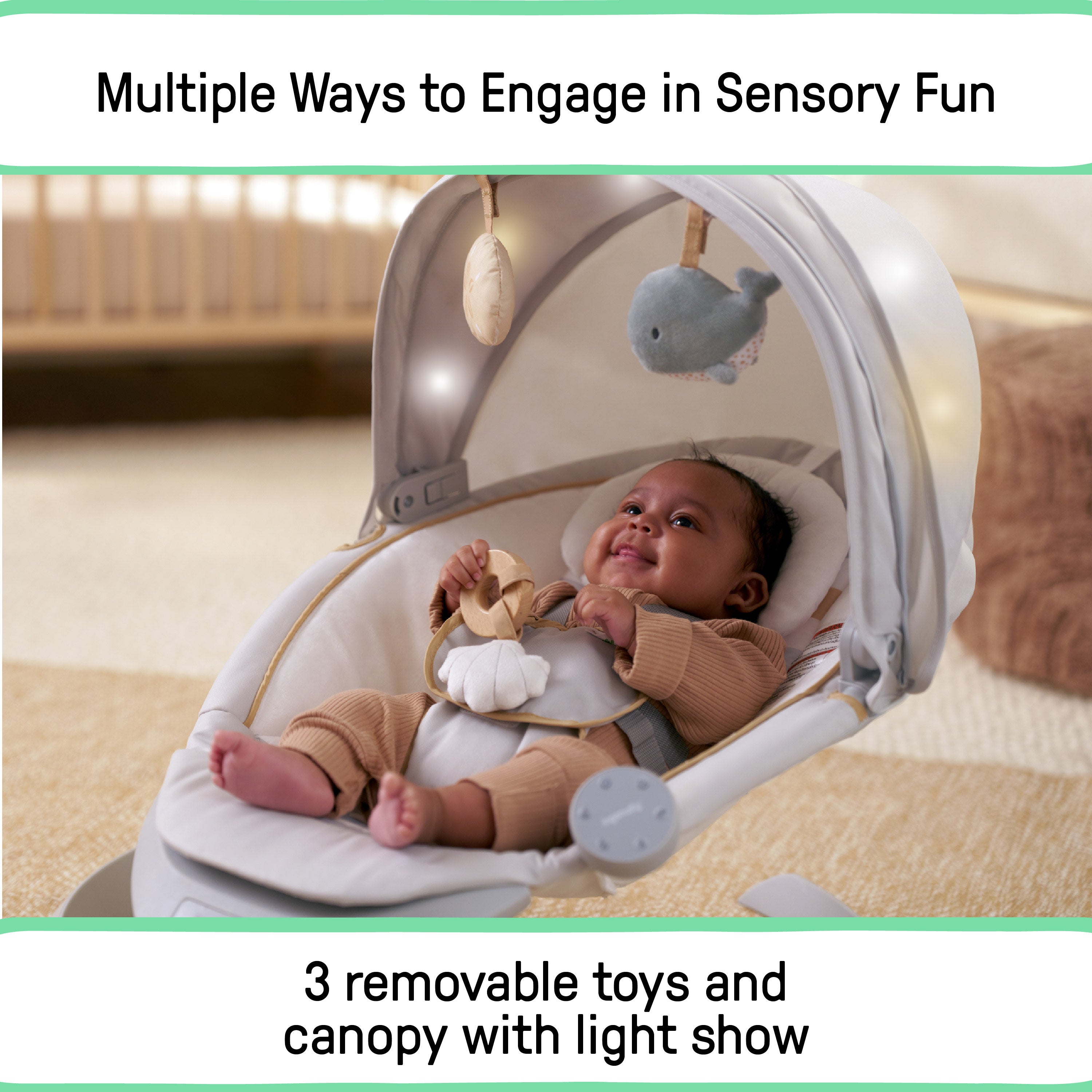 Inlighen Ingenuity Inlighten Bounce & Sway Swing with Bluetooth & Canopy, 3-in-1 ...