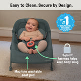 Ingenuity Stow & Go Folding Baby Bouncer Compact Portable Infant Seat with Vibration & Toy - Grey