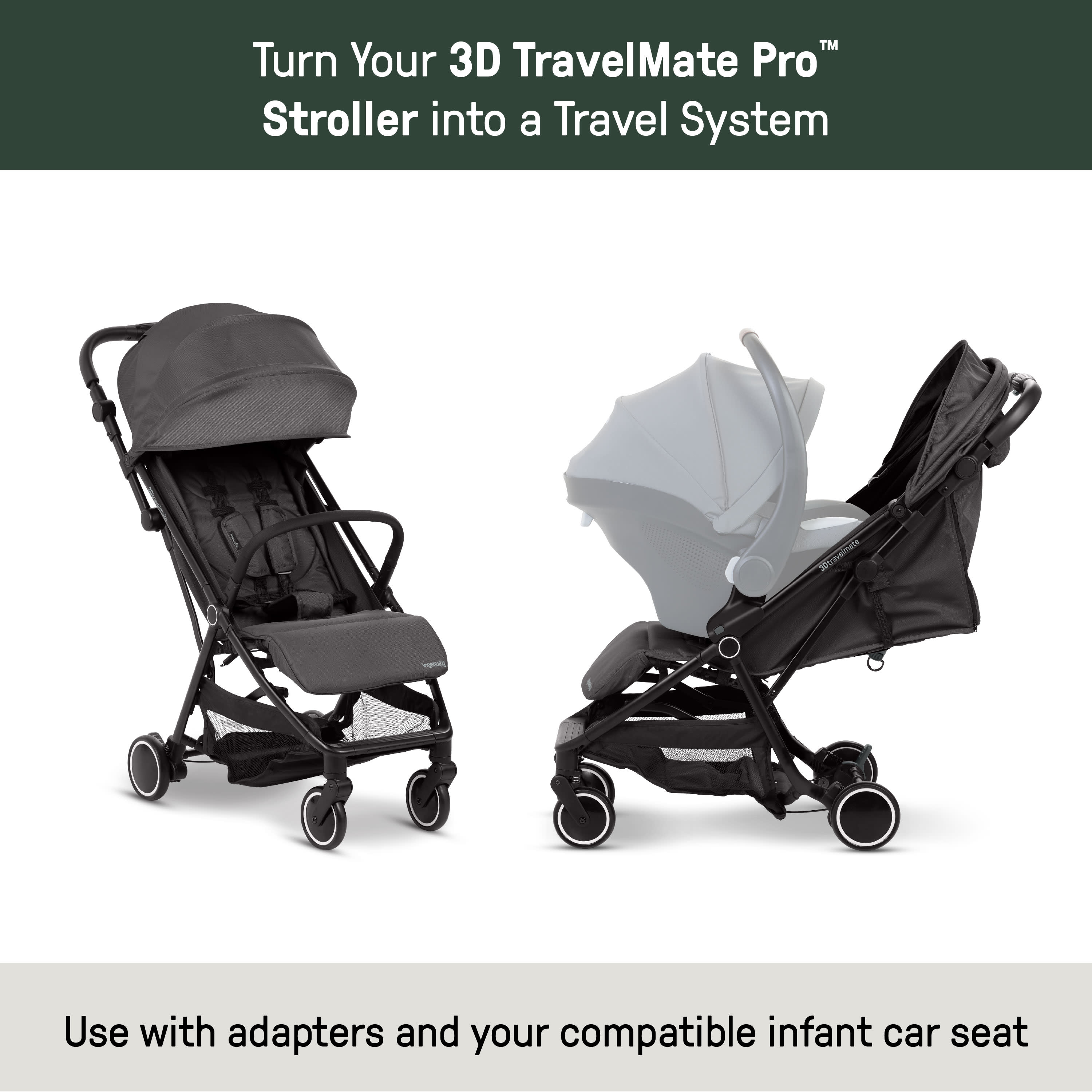 Ingenuity 3DTravelMate Pro Carseat Adapter for TravelMate Pro Stroller, Easy Install, Travel System Compatible – Kids2, LLC