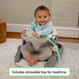 Ingenuity Prop Spot Learn-to-Sit Floor Seat with Tray, Adjustable Baby Support Seat, Soft Boucl Cushion, Foldable - Tan