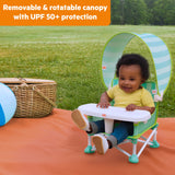 Bright Starts Pop 'N Sit Cabana Portable Booster Chair with UPF Canopy, Indoor/Outdoor, 6 Mos - 3 Yrs - Teal