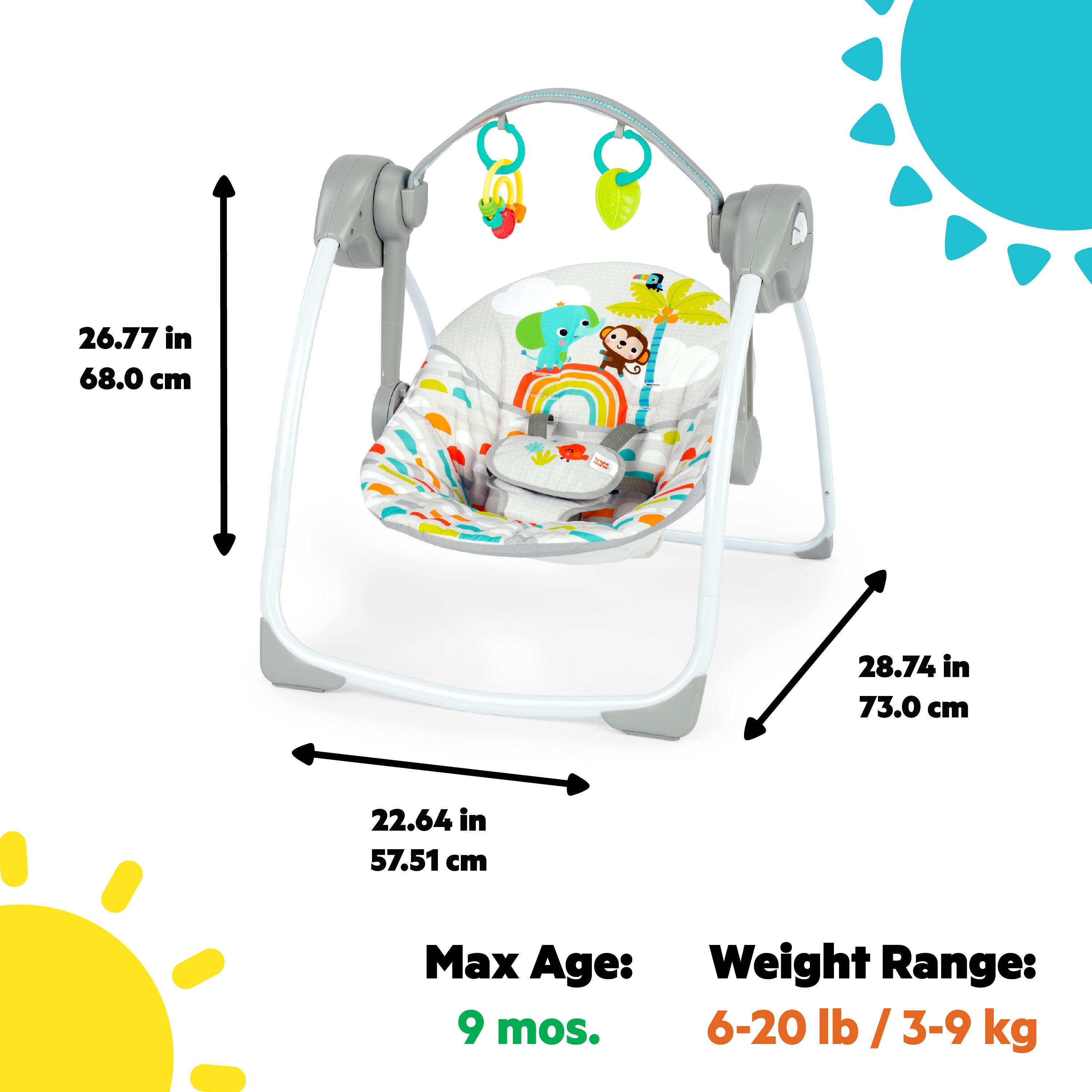 BRIGHT STARTS Playful Paradise balancelle portable pour bébé, compac