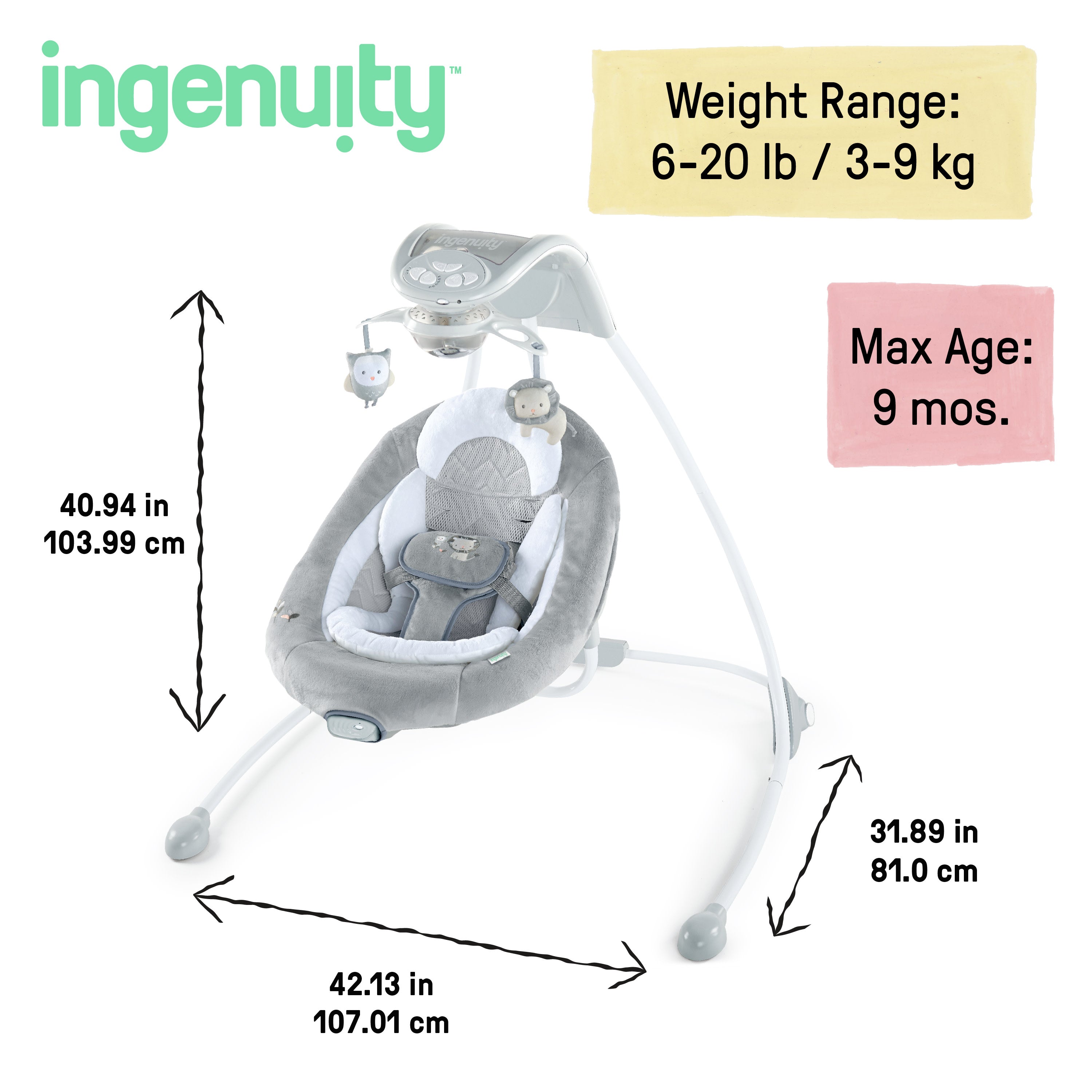 INGENUITY balancelle électrique Power Adapt Portable Swing - USB - Pliable - 61 x 77 x 53 cm INGENUITY balancelle électrique Power Adapt Portable Swing - USB - Pliable - 61 x 77 x 53 cm