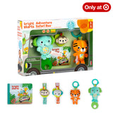 Bright Starts Adventure Safari Bus 5-Piece Gift Set, On-the-Go Baby Toys, Unisex, 0-6 Months+