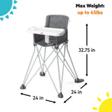 Bright Starts Pop 'N Dine Portable High Chair, Indoor/Outdoor, Grey