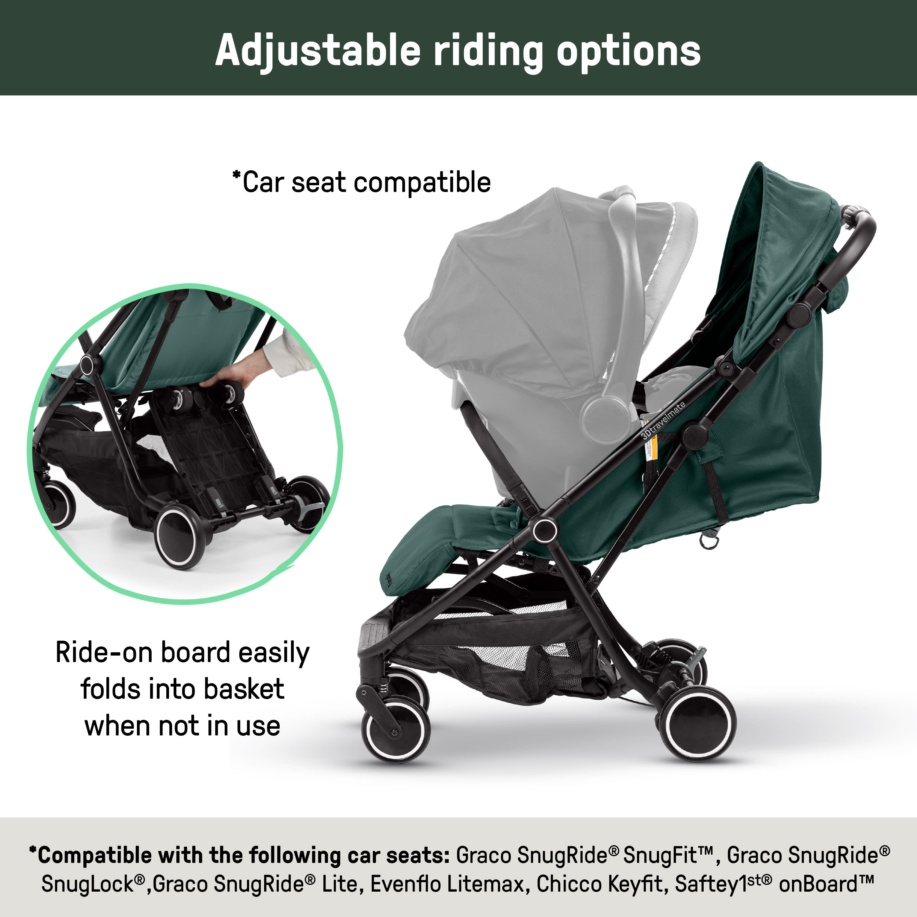 stroller that turns into a car seat Ingenuity 3D Travelmate Pro Compact Travel Stroller with Ride-On Board, One-Hand Fold, Car Seat Compatible, Protective Canopy – Kids2, LLC