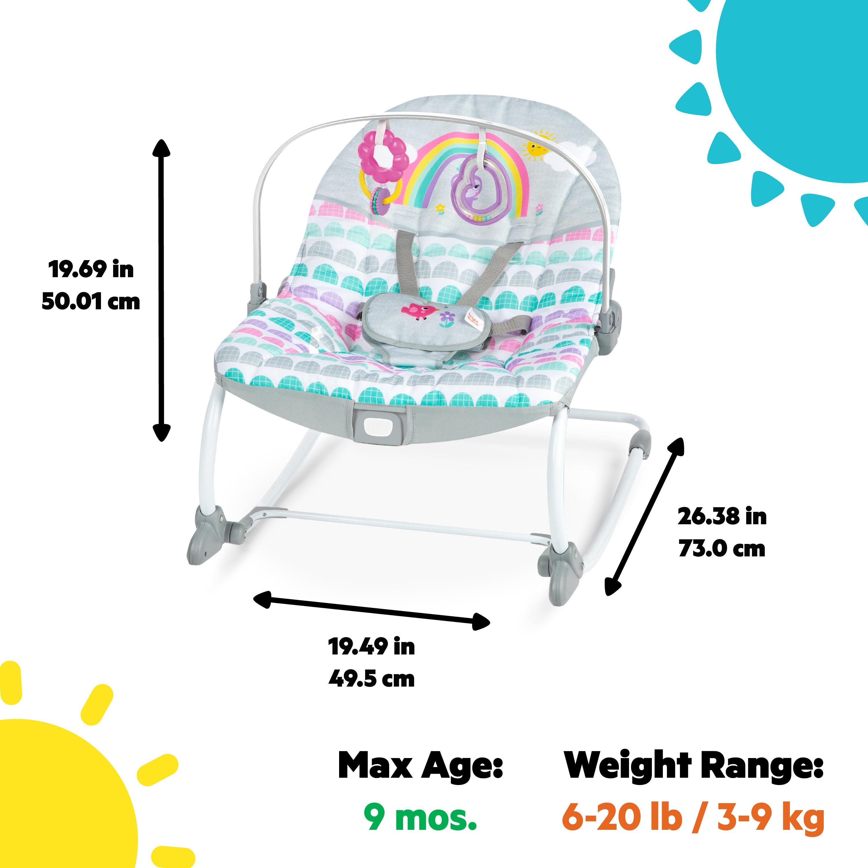Bright Starts Rosy Rainbow Infant to Toddler Rocker with Vibrations, Baby Seat for Girl or Boy, Newborn + Kids2, LLC Bright Starts Rosy Rainbow Infant to Toddler Rocker with Vibrations, Baby Seat for Girl or Boy, Newborn + Kids2, LLC