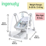Ingenuity ConvertMe 2-in-1 Compact Portable Baby Swing 2 Infant Seat, Raylan