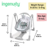 Ingenuity ConvertMe 2-in-1 Compact Portable Baby Swing 2 Infant Seat, Swell
