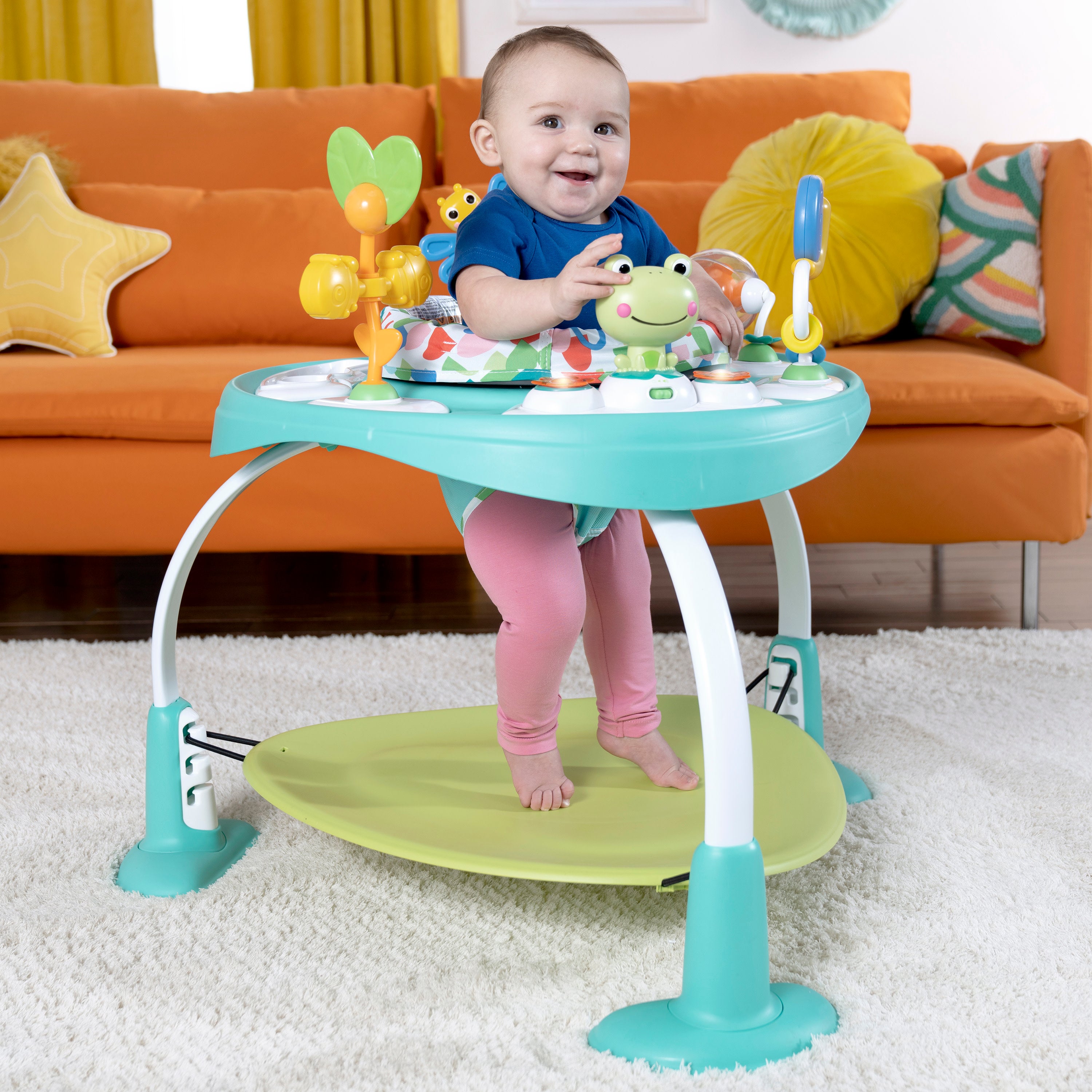  Bright Starts Bounce Bounce Baby 2-in-1 Activity Center Jumper  & Table - Playful Pond (Green), 6 Months+ : Baby