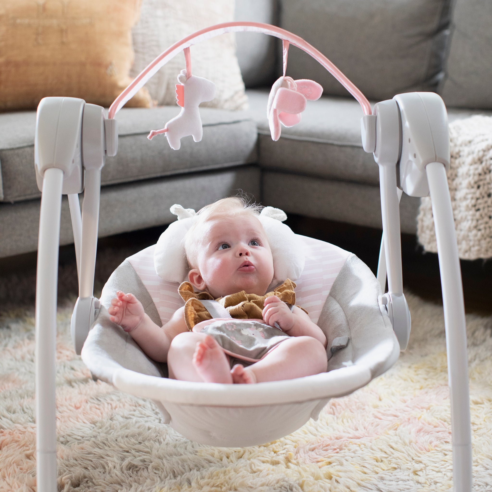 Comfort Go Portable Swing Flora the Unicorn – Kids2, LLC