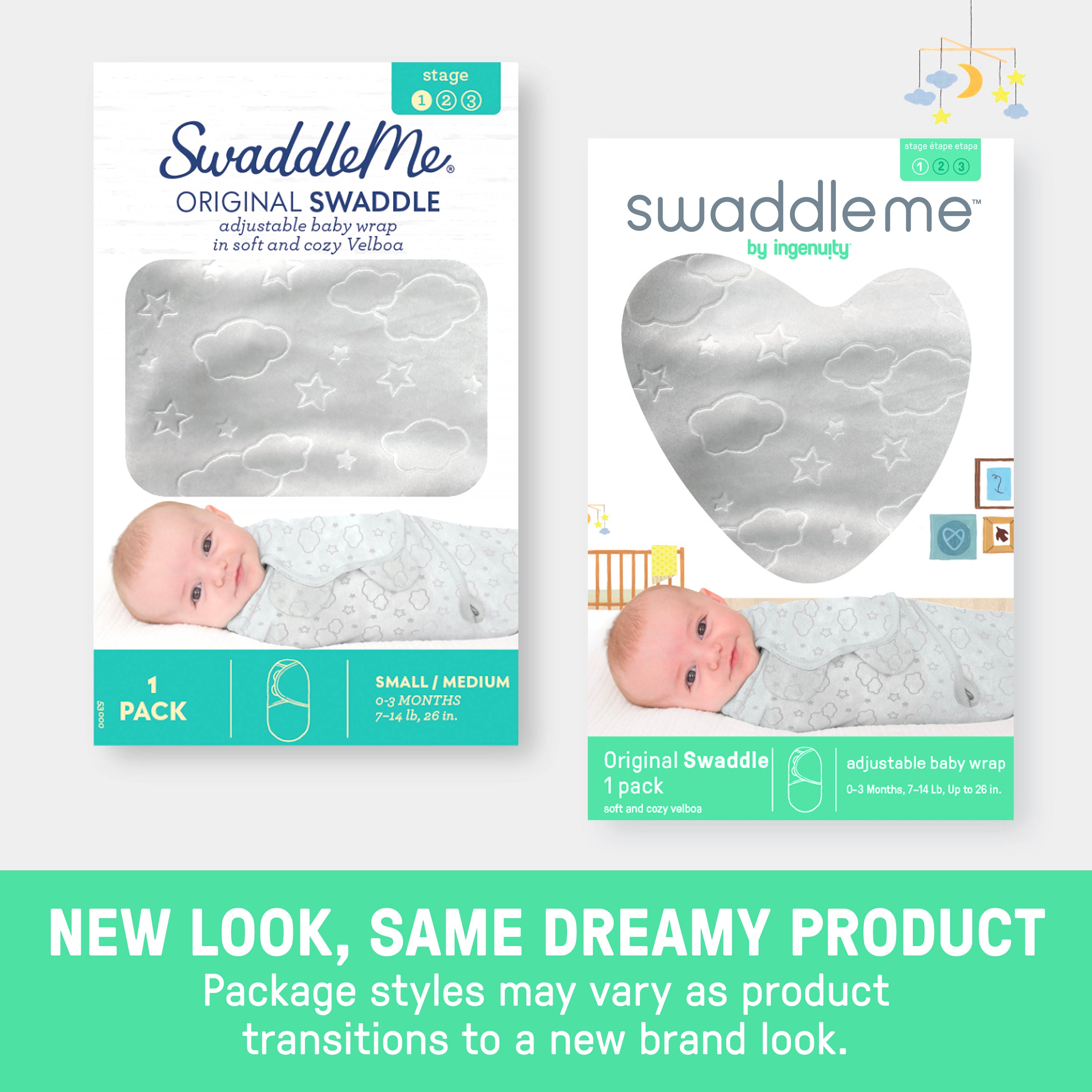 Original Swaddle, Size SM, 0-3 months, 2pk (Dino Tracks) – Kids2, LLC