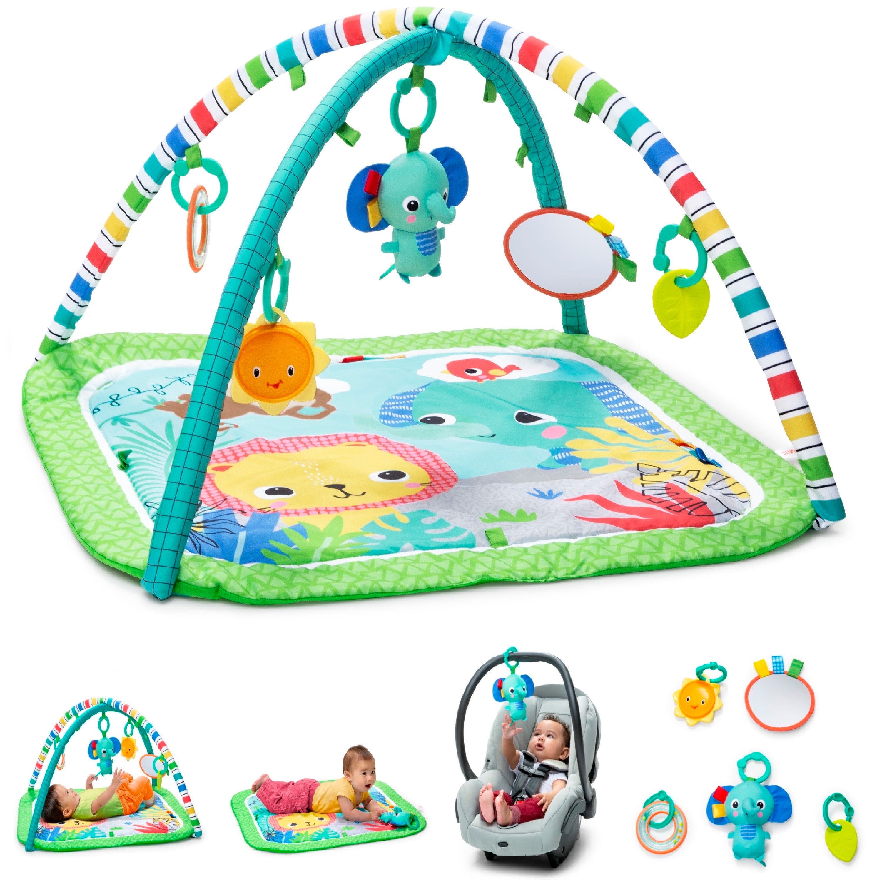 Bright Starts Safari Blast Activity Gym & Play Mat with Take-Along Toys,  Ages Newborn +